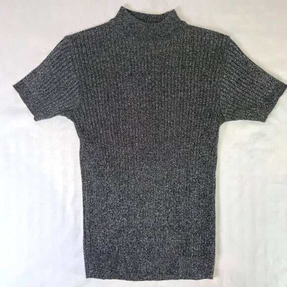 Sarah Bentley Metallic Mock Neck Turtleneck Sweater Short Sleeves Ribbed Size S - Picture 4 of 8